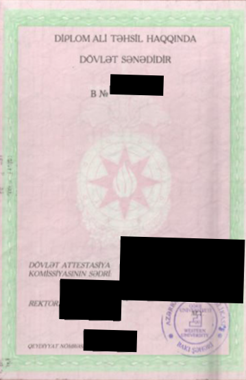 Example of a diploma with visible state emblem