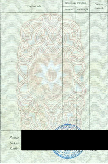 Example of a diploma with visible state emblem